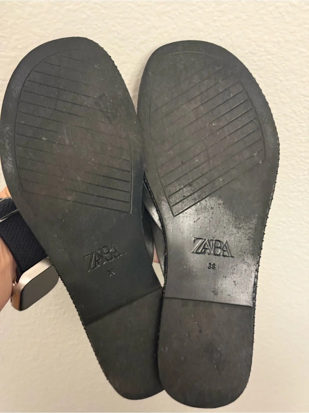 Zara Black Satin Strappy Toe-Post Sandals - Picture 4 of 4